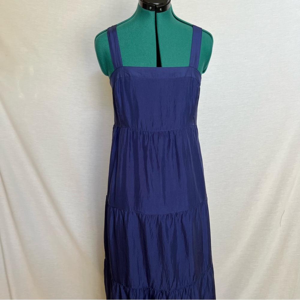 Eileen Fisher Royal Blue 100% Silk Tiered Maxi Dress